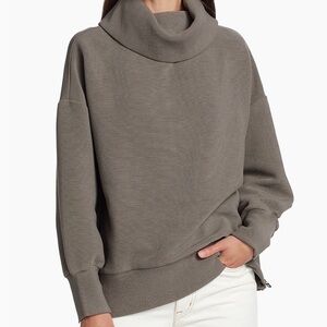 Varley Taupe Ribbed Cowl Neck Pullover with Side Zippers | XS Oversized Fit(S,M)
